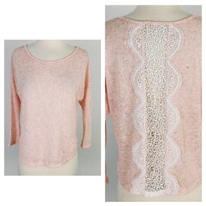 Boutique Pale Pink Crochet Back Knit Sweater Women’s S (4/6)